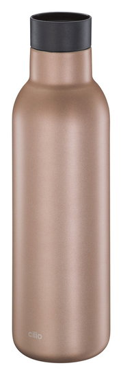Isoliertrinkflasche 450 ml in Bronze mit schwarzem Deckel, frontale Ansicht