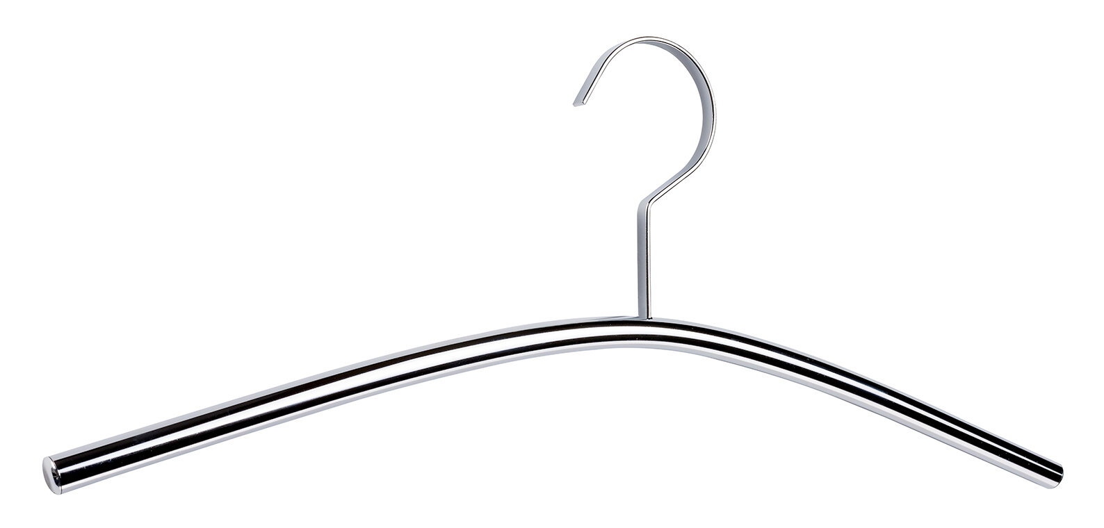 Metallischer Garderobenbügel in Frontalansicht mit gebogenem Design und Haken.