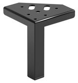 Schwarzes, dreieckiges Möbelbein aus Metall mit mehreren Befestigungslöchern, seitliche Perspektive