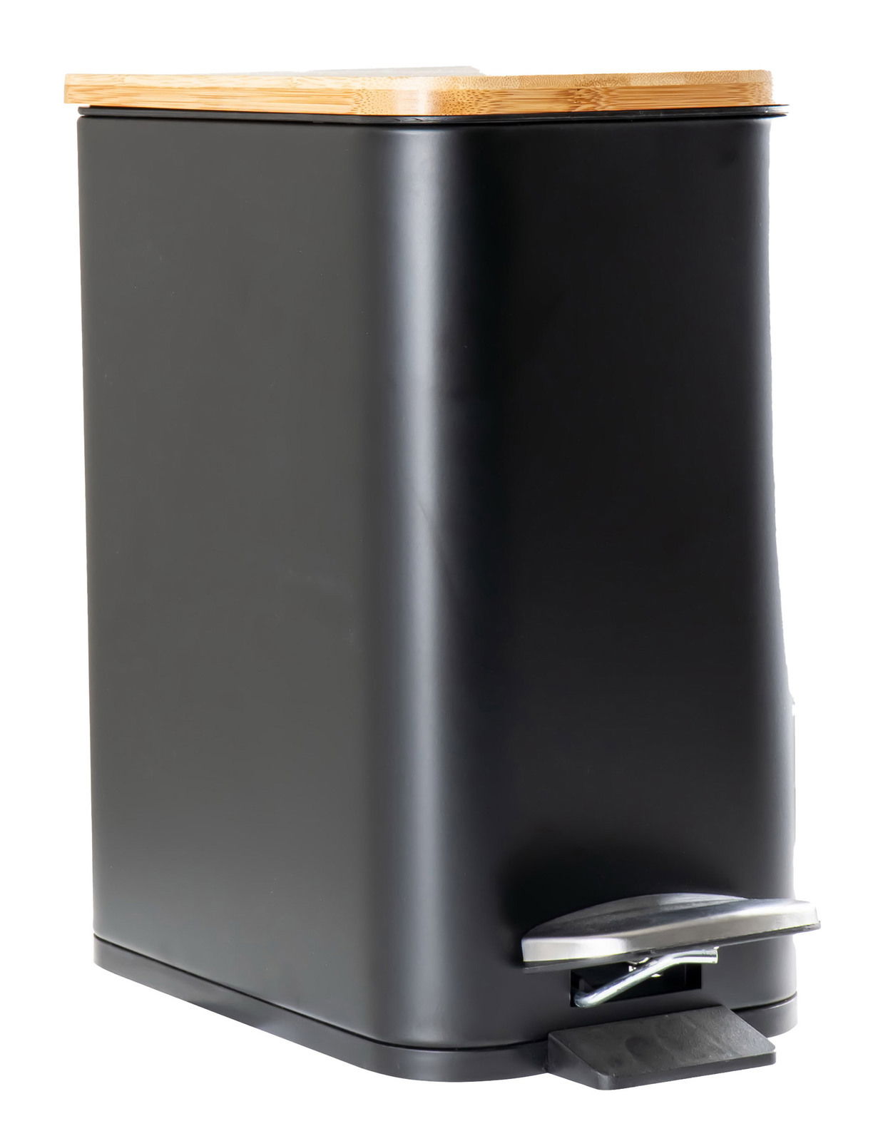 Schwarzer Kosmetikeimer Amara mit Bambusdeckel, seitliche Perspektive