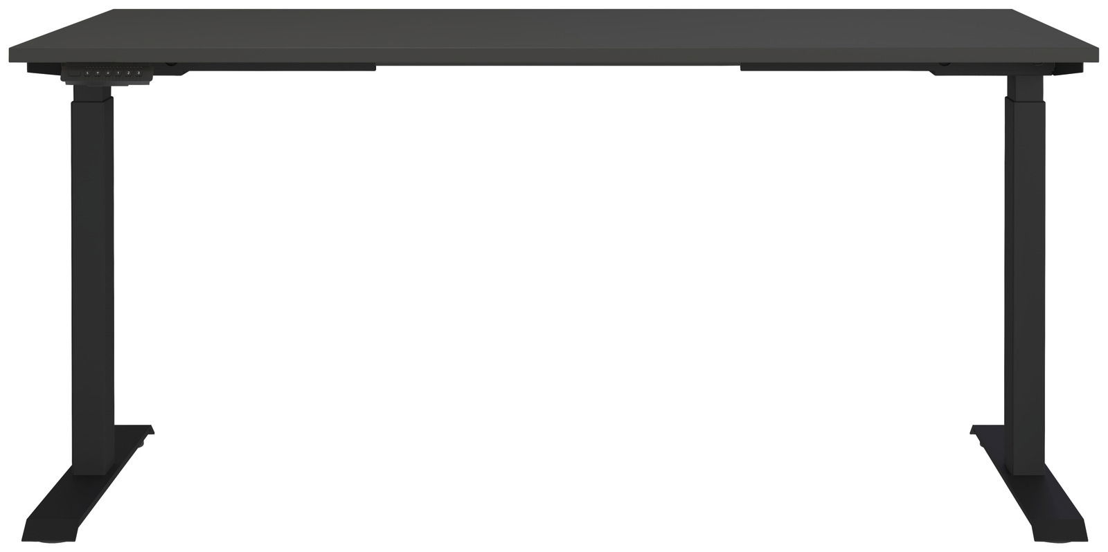Elektrisch höhenverstellbarer Schreibtisch in Schwarz, frontal betrachtet