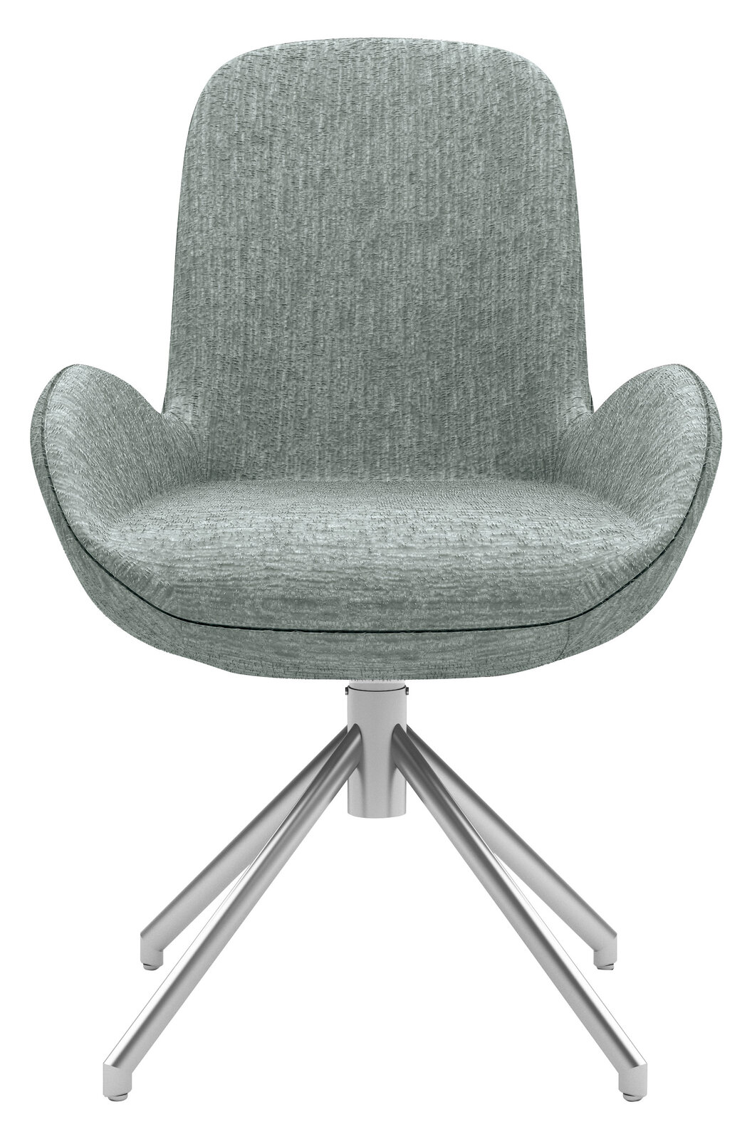 Grauer Armlehnstuhl mit modernem Design, Vorderansicht