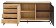 Modernes Sideboard aus Holz mit offenen Türen und Schubladen, Frontansicht