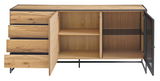 Modernes Sideboard aus Holz mit offenen Türen und Schubladen, Frontansicht
