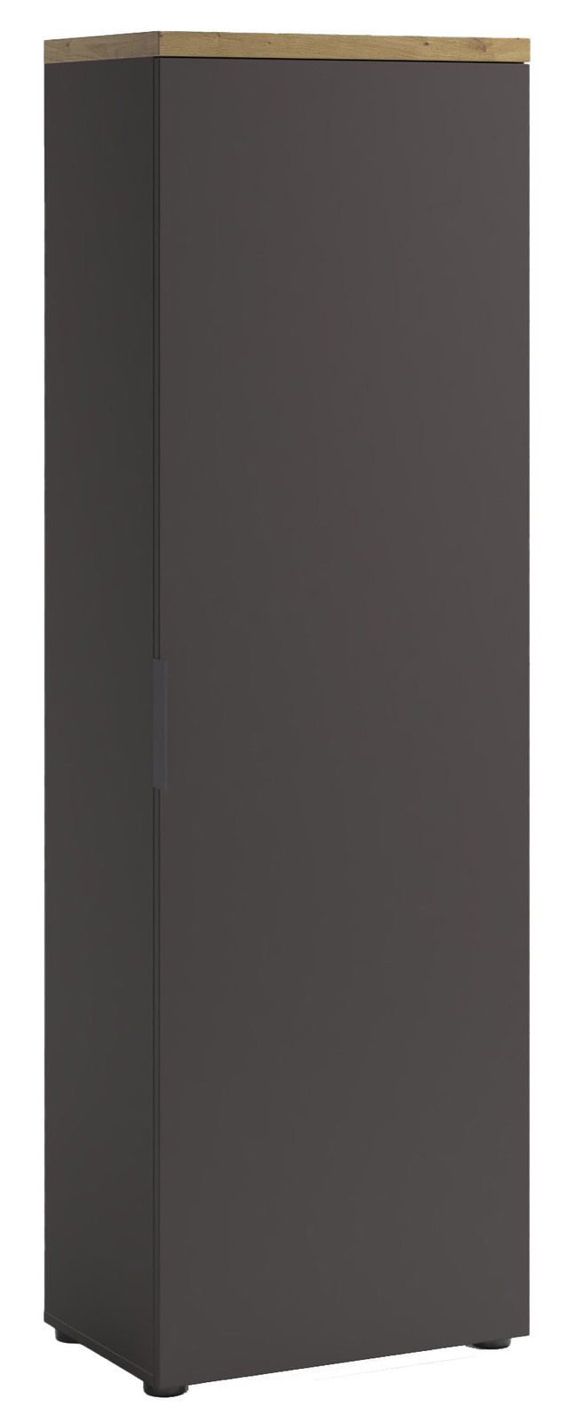 XORA Garderobenschrank IDEA ANTHRAZIT Garderobenschrank in dunklem Grau mit Holzoberseite, seitliche Perspektive