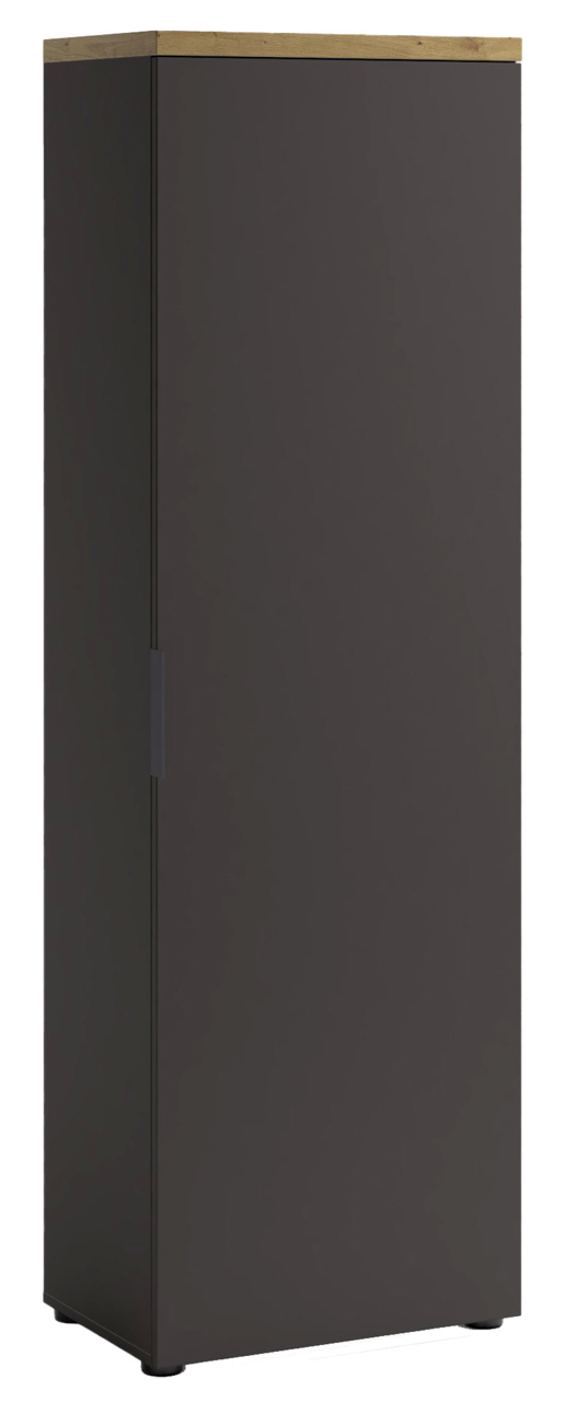 XORA Garderobenschrank IDEA ANTHRAZIT Garderobenschrank in dunklem Grau mit Holzoberseite, seitliche Perspektive