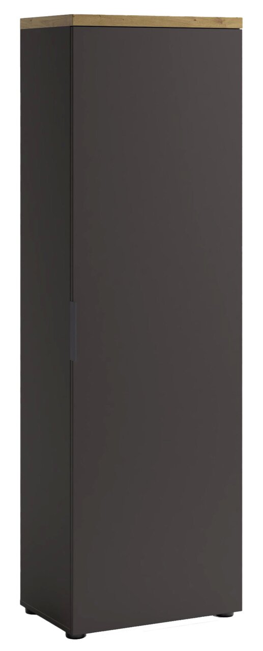 XORA Garderobenschrank IDEA ANTHRAZIT Garderobenschrank in dunklem Grau mit Holzoberseite, seitliche Perspektive