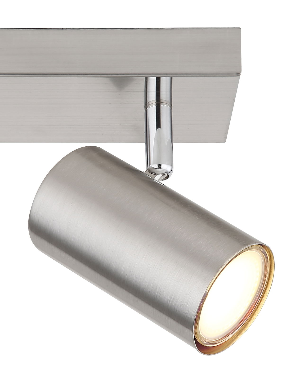 Moderner Strahler aus gebürstetem Metall, seitliche Perspektive