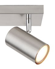 Moderner Strahler aus gebürstetem Metall, seitliche Perspektive