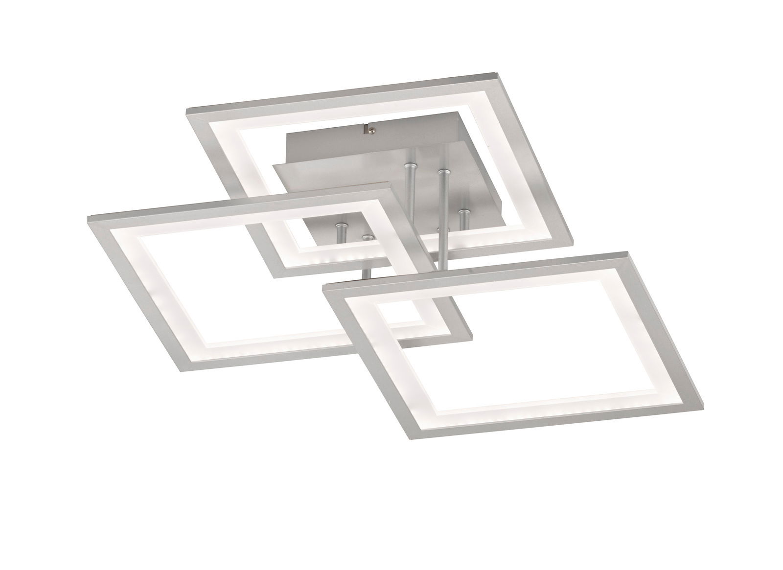 Moderne Deckenleuchte mit drei überlappenden quadratischen Rahmen, seitliche Perspektive