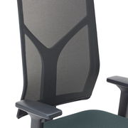 Rückansicht eines Drehstuhls mit Netzrückenlehne und Armlehnen