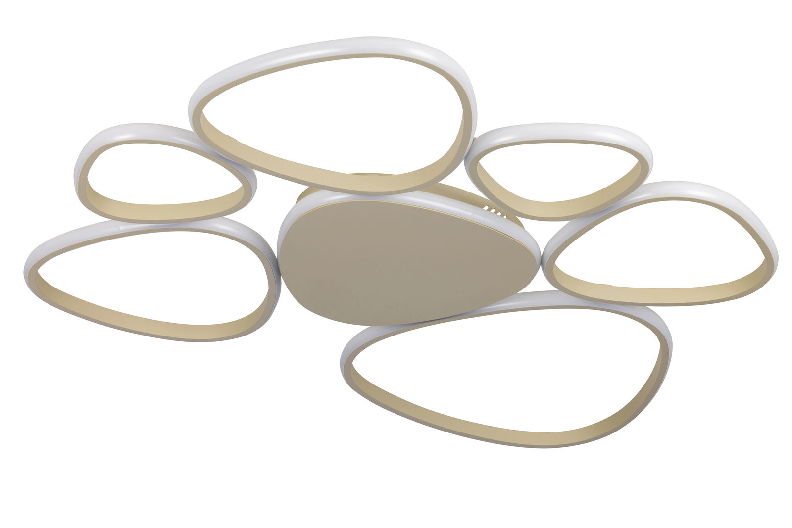 Moderne LED-Deckenleuchte mit organischen Formen, seitliche Perspektive