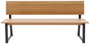 Holzbank mit Metallbeinen, Frontalansicht
