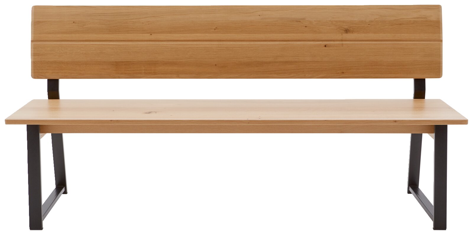 Holzbank mit Metallbeinen, Frontalansicht