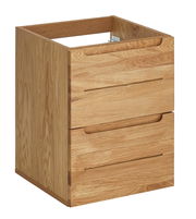 Waschtischunterschrank aus Holz mit zwei Schubladen, seitliche Perspektive