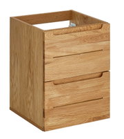 Waschtischunterschrank aus Holz mit zwei Schubladen, seitliche Perspektive