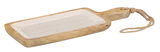 Servierbrett aus Mangoholz mit Griff und Kordel, seitliche Perspektive