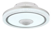 Moderner LED-Deckenventilator mit elegantem Design, seitliche Perspektive