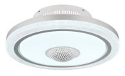 Moderner LED-Deckenventilator mit elegantem Design, seitliche Perspektive
