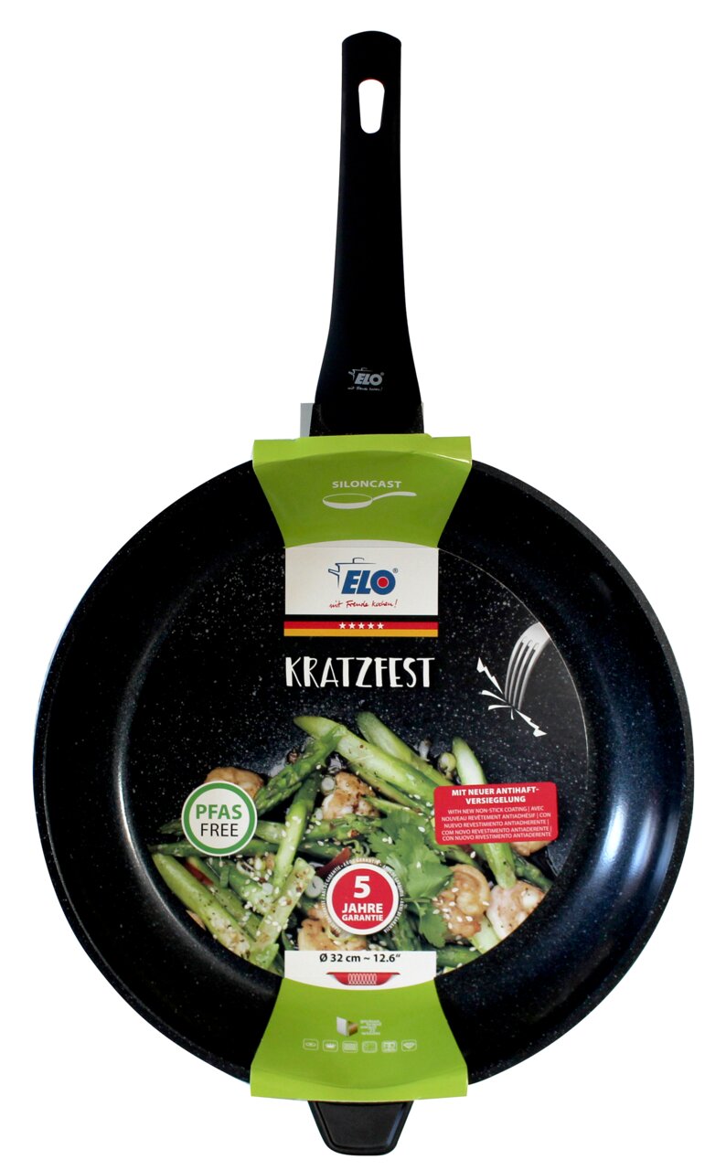 Elo Bratpfanne SILONCAST Ø33cm Siloncast Pfanne 32cm x 6 cm, kratzfest, PFAS-frei, mit schwarzem Griff, Vorderansicht