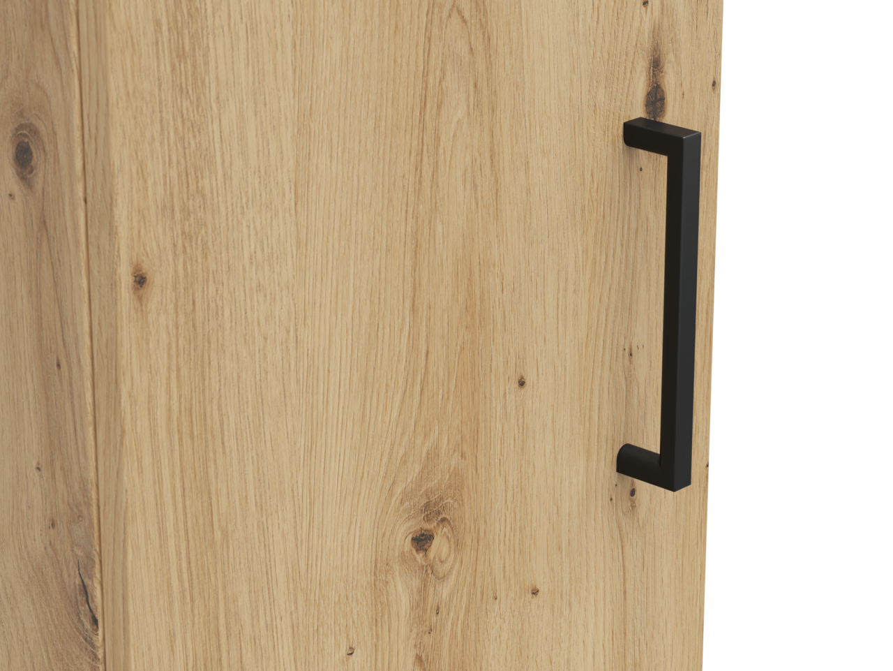 Carryhome Mehrzweckschrank MULTISTAURAUM Nahaufnahme eines Mehrzweckschranks mit Holzmaserung und schwarzem Griff, seitliche Perspektive