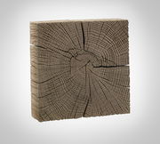 Quadratische Wandleuchte aus Holz mit sichtbarer Jahresringstruktur, seitliche Perspektive