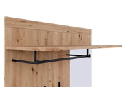 Kompaktgarderobe aus Holz mit schwarzem Metallgestell, seitliche Perspektive