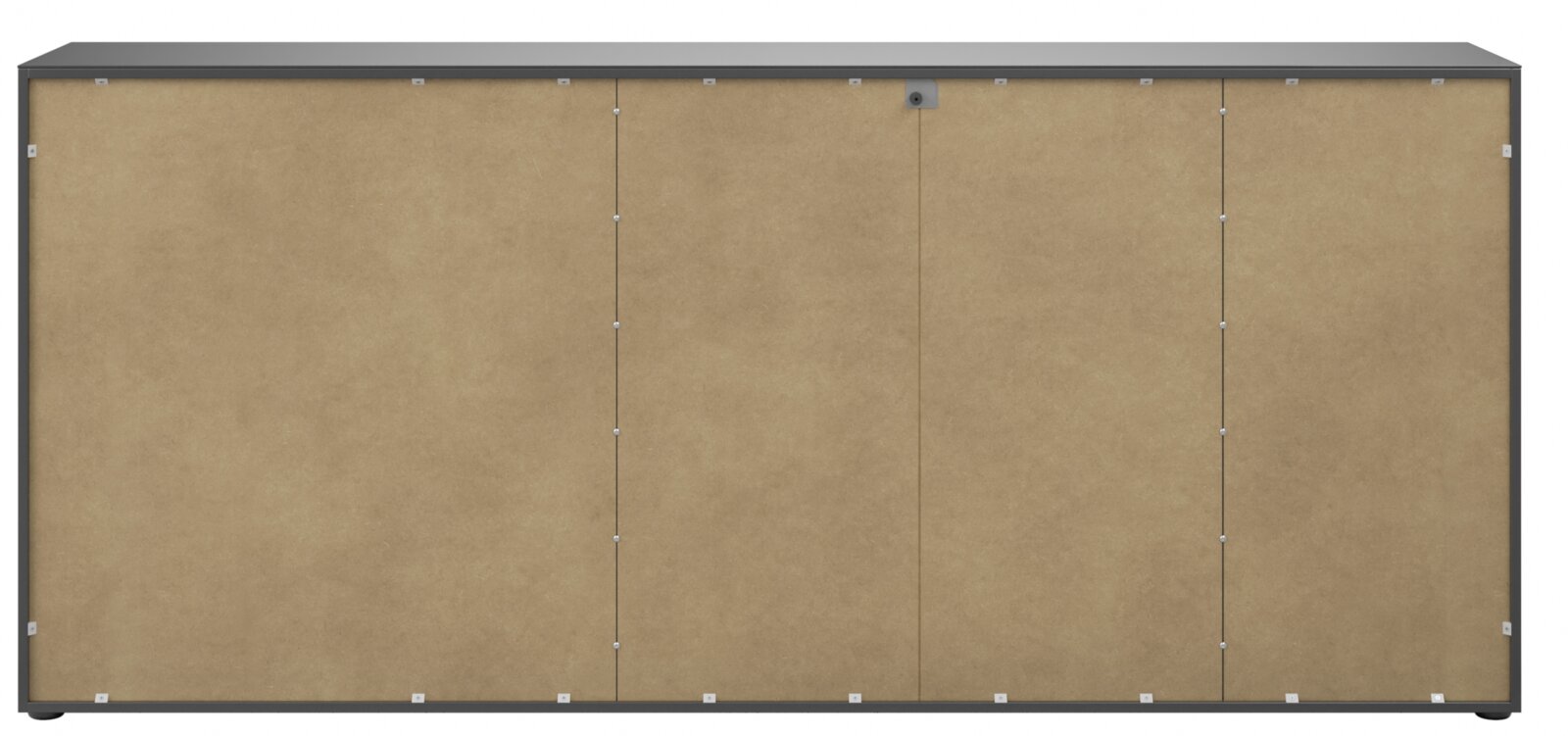 Rückansicht eines XXL-Sideboards mit schlichter, brauner Rückwand und grauem Rahmen.