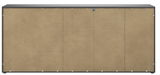 Rückansicht eines XXL-Sideboards mit schlichter, brauner Rückwand und grauem Rahmen.