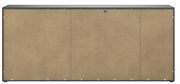 Rückansicht eines XXL-Sideboards mit schlichter, brauner Rückwand und grauem Rahmen.