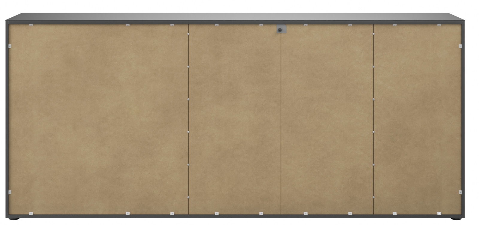 Rückansicht eines XXL-Sideboards mit schlichter, brauner Rückwand und grauem Rahmen.