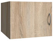 Holzfarbener Schrankaufsatz mit Griff, perspektivisch von vorne links betrachtet.