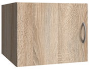 Holzfarbener Schrankaufsatz mit Griff, perspektivisch von vorne links betrachtet.