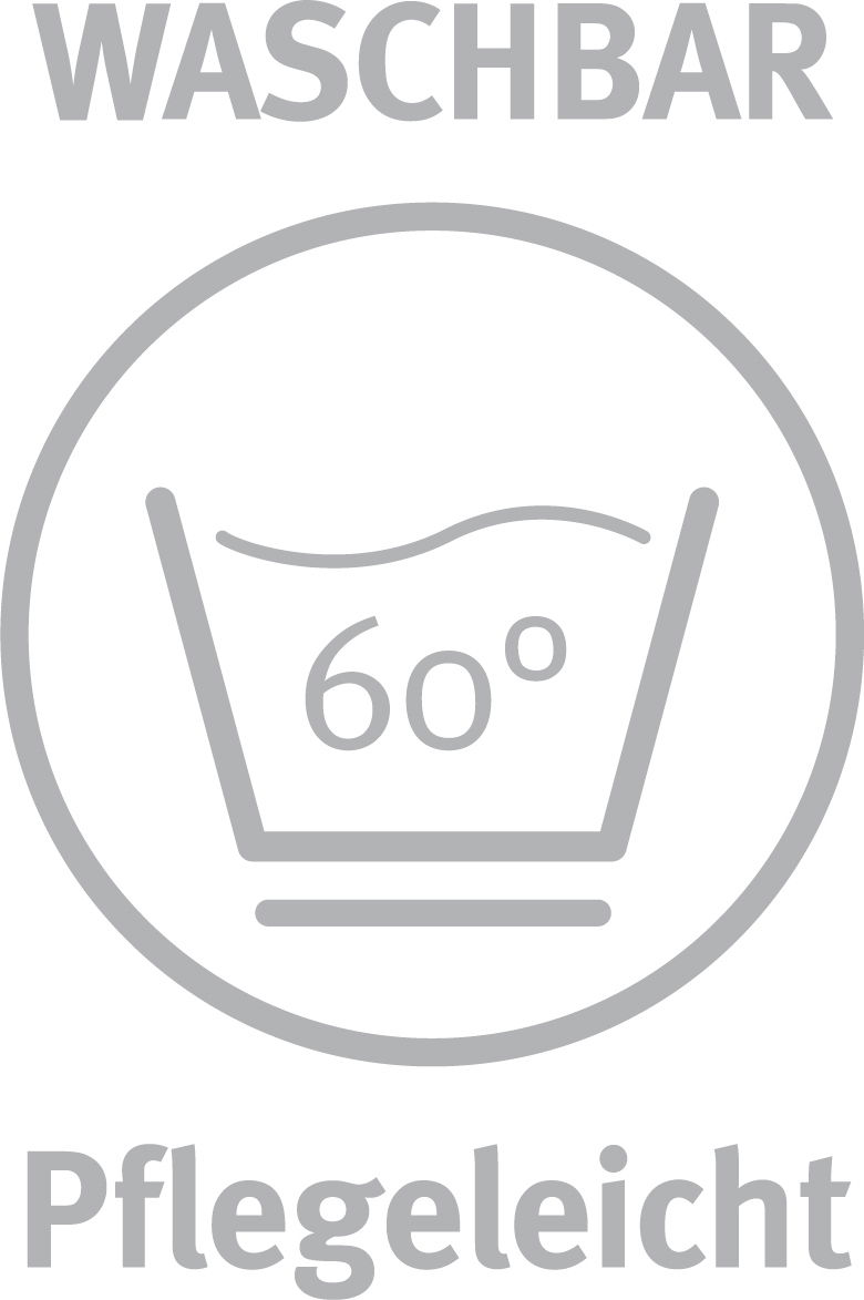 Symbol für waschbar bei 60 Grad, pflegeleicht, Vorderansicht