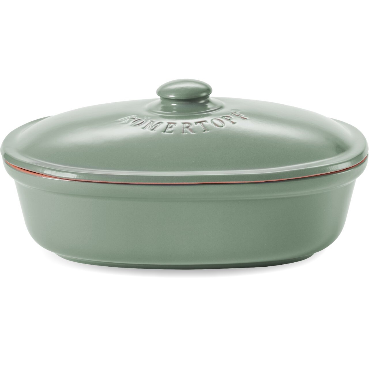 Römertopf Brot-Frischetopf Grüner ovaler Brot Frischetopf mit Deckel, seitliche Perspektive