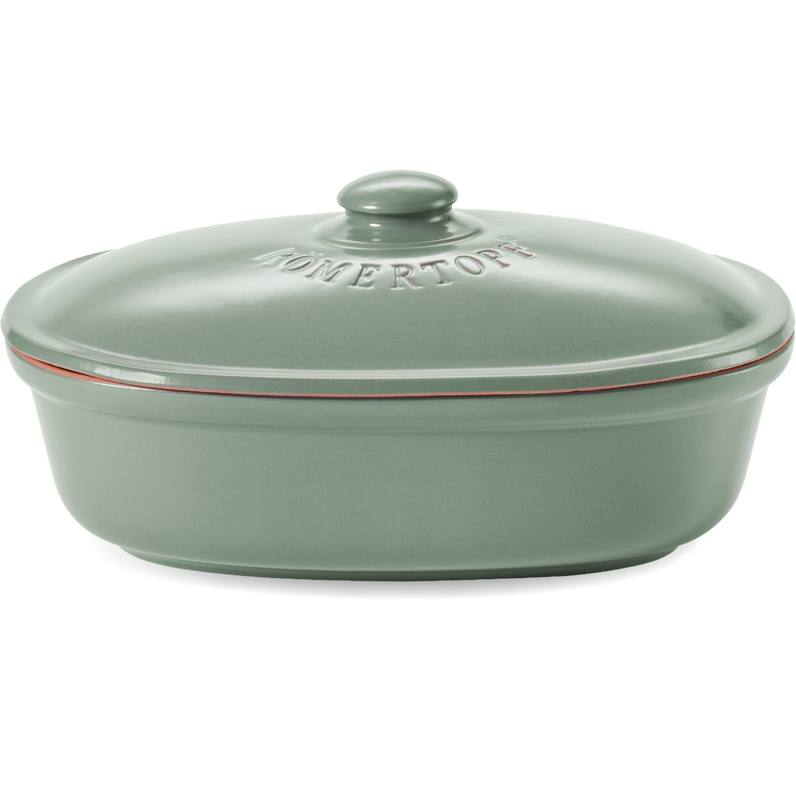 Römertopf Brot-Frischetopf Grüner ovaler Brot Frischetopf mit Deckel, seitliche Perspektive