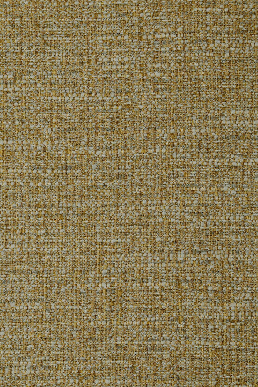 Novel Armlehnstuhl ELVIY Nahaufnahme eines strukturierten, gewebten Stoffes in Gelb- und Grautönen, von oben betrachtet.
