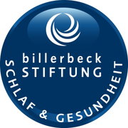 Logo van de billerbeck Stichting voor Slaap & Gezondheid, blauwe ronde vorm met witte tekst, bovenaanzicht