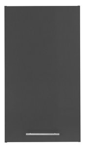 Großer Hängeschrank in dunklem Grau mit silbernem Griff, Frontalansicht