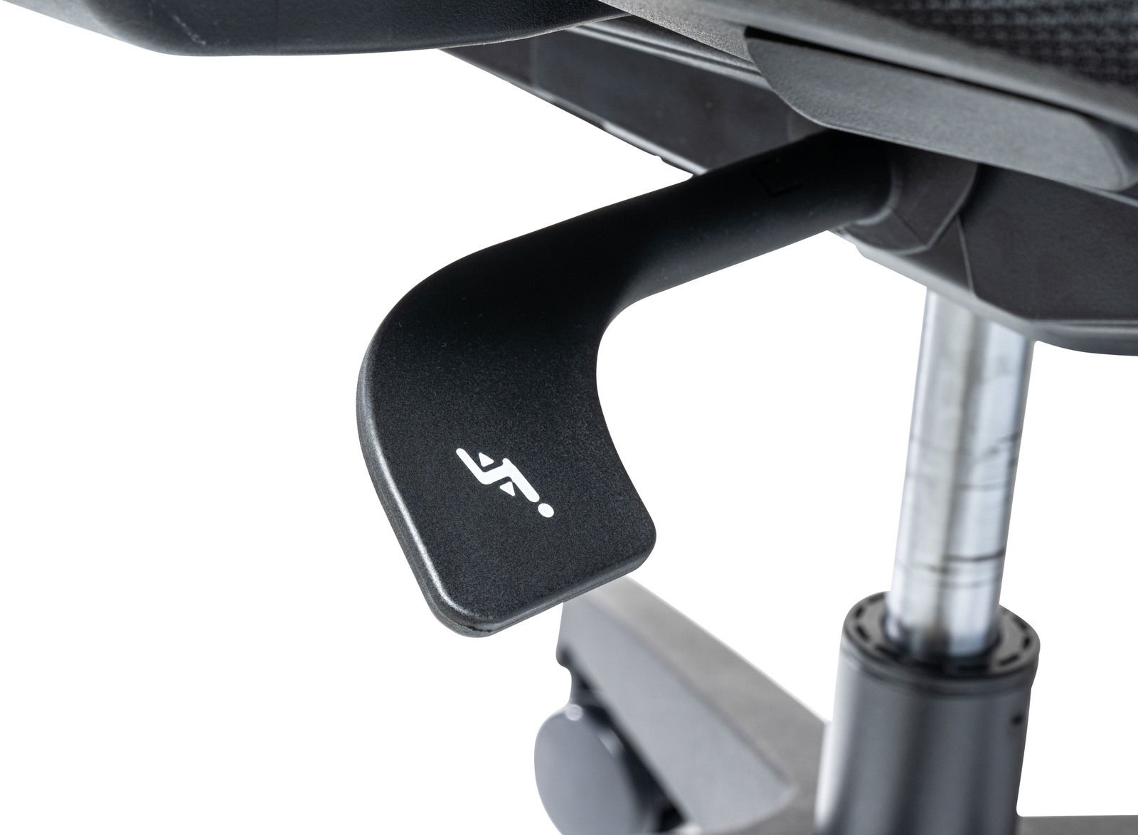 Nahaufnahme eines Hebels an einem Drehstuhl, seitliche Perspektive