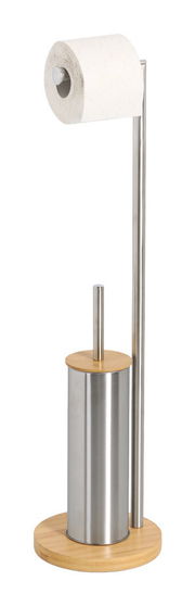 WC-Garnitur aus Edelstahl und Holz, seitliche Perspektive