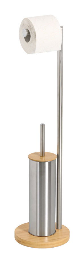 WC-Garnitur aus Edelstahl und Holz, seitliche Perspektive