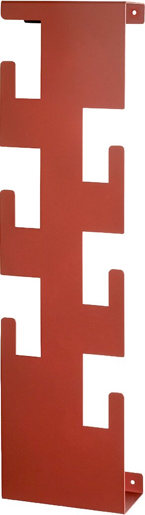 Zurbrüggen Wandgarderobe Rote, vertikale Metall-Wandhalterung mit mehreren Haken-/Schlitz-Aussparungen und Befestigungsbohrungen, Frontansicht leicht schräg