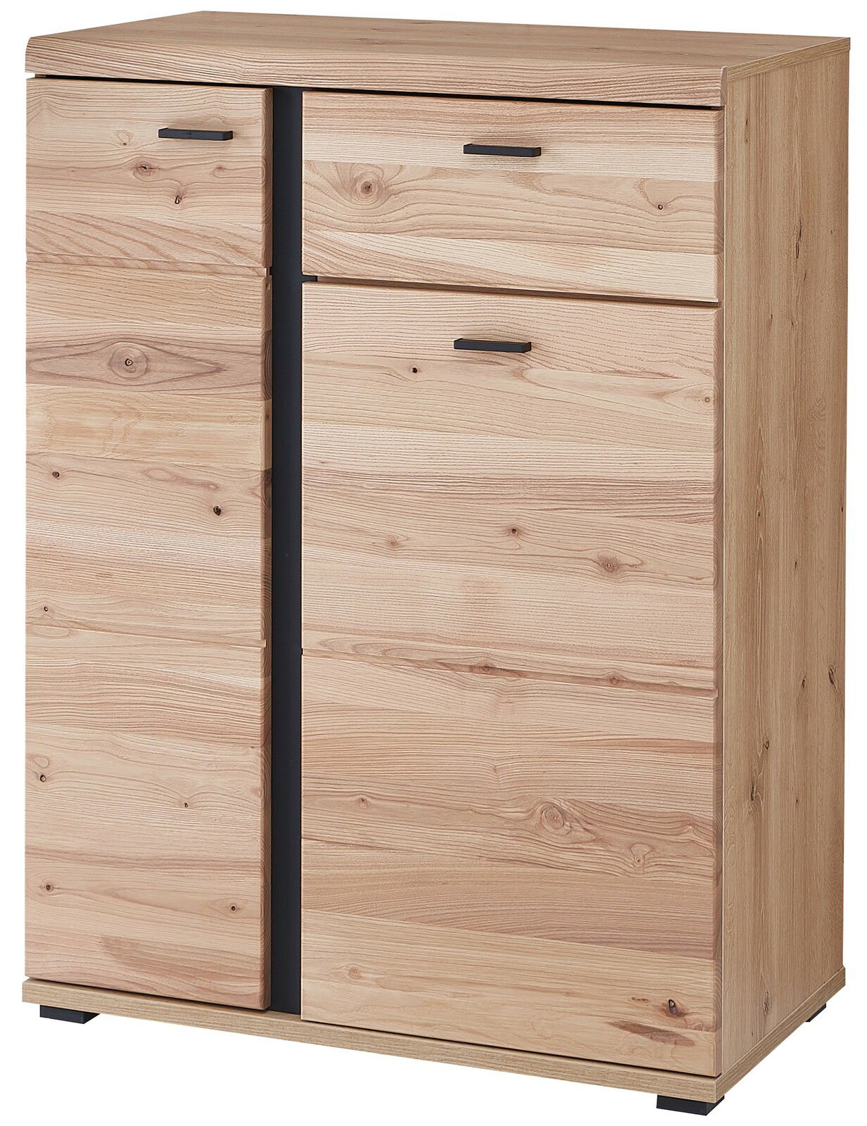 Schuhschrank aus Holz mit zwei Türen und einer Schublade, Frontansicht