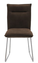 Moderner brauner Stuhl mit Metallbeinen, Frontalansicht