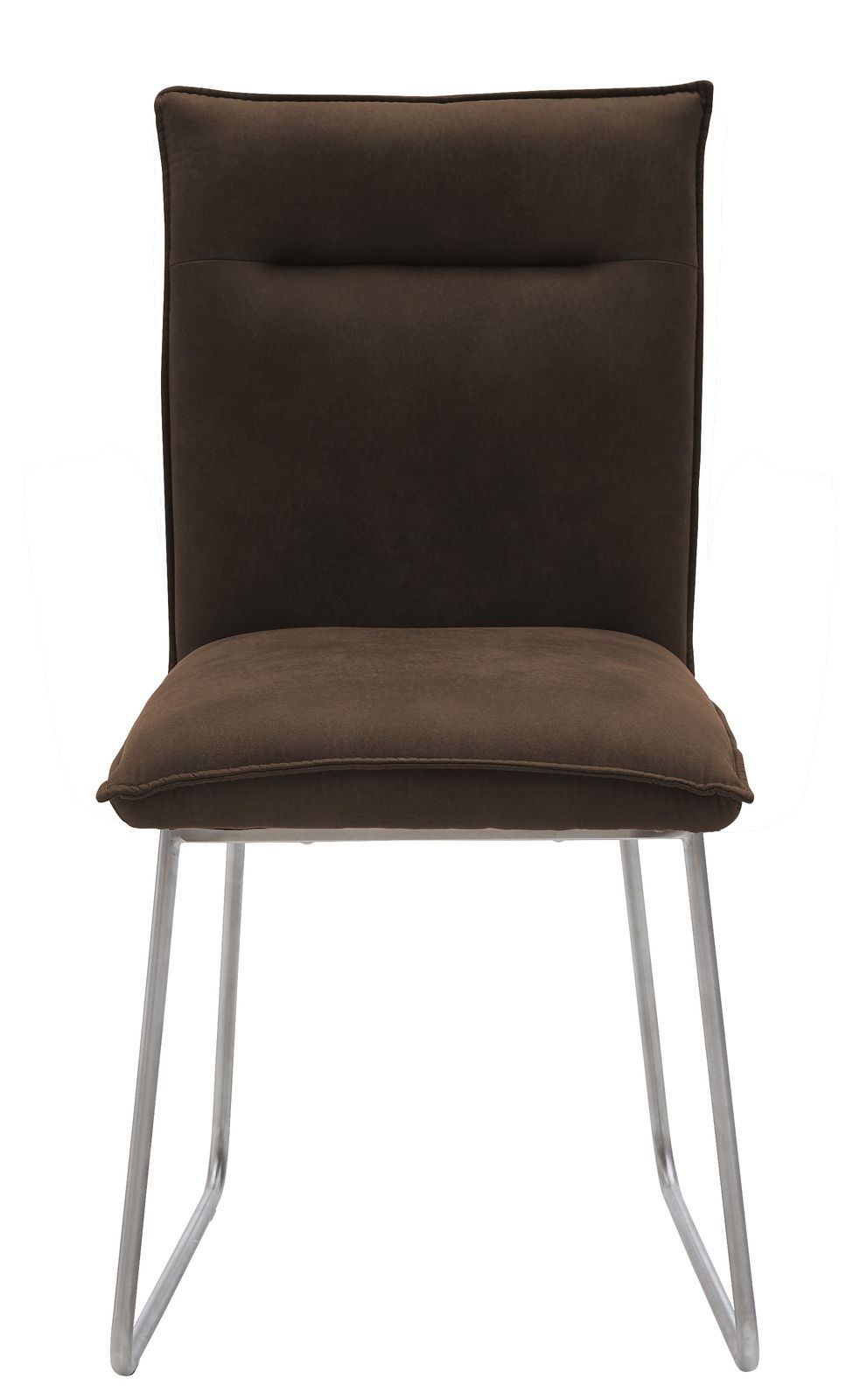 Moderner brauner Stuhl mit Metallbeinen, Frontalansicht