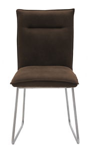 Moderner brauner Stuhl mit Metallbeinen, Frontalansicht