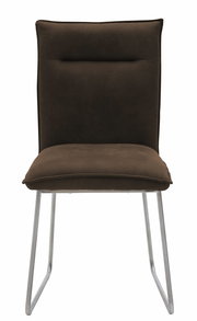 Moderner brauner Stuhl mit Metallbeinen, Frontalansicht