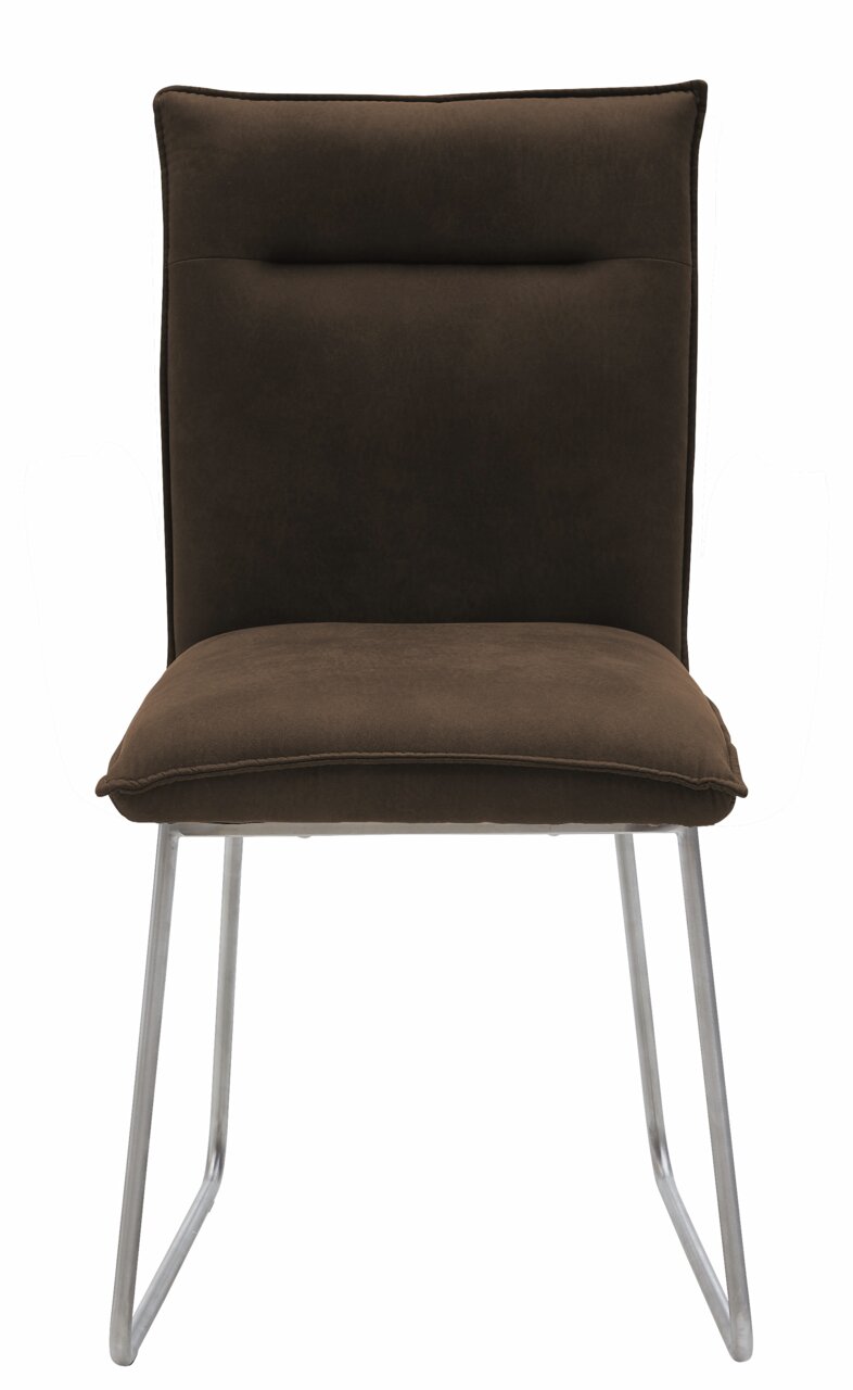 Moderner brauner Stuhl mit Metallbeinen, Frontalansicht