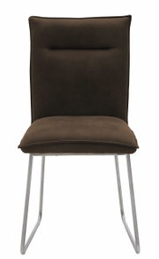 Moderner brauner Stuhl mit Metallbeinen, Frontalansicht